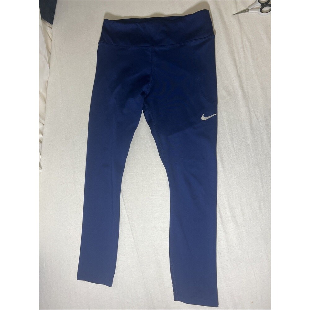 Nike Womens Leggings Medium Blue Dri-Fit‎ Activewear Gym Run Lift Drawstrings